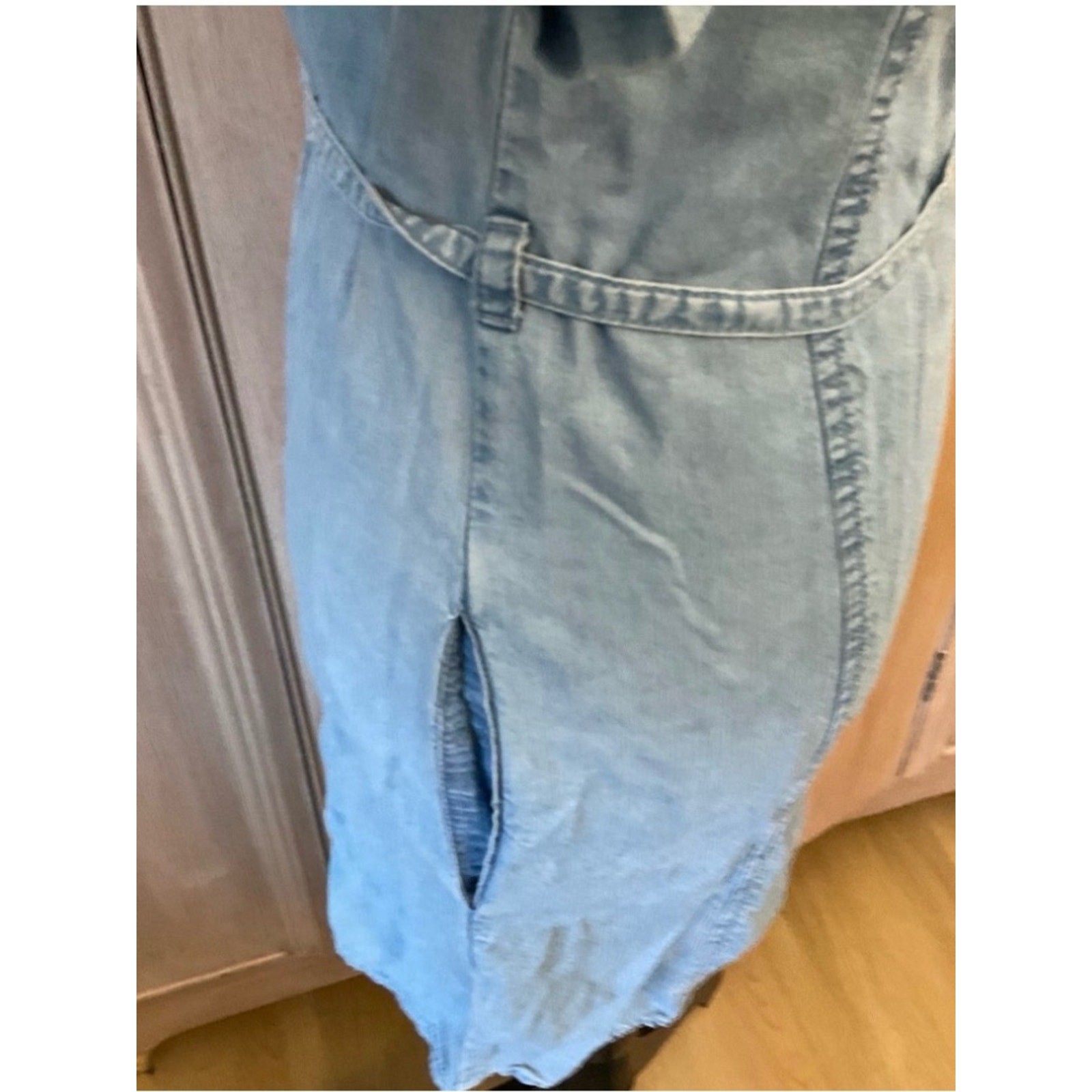 Guess Women’s Light Blue V-Neck Short Sleeve Chambray Mini Dress belt XS
