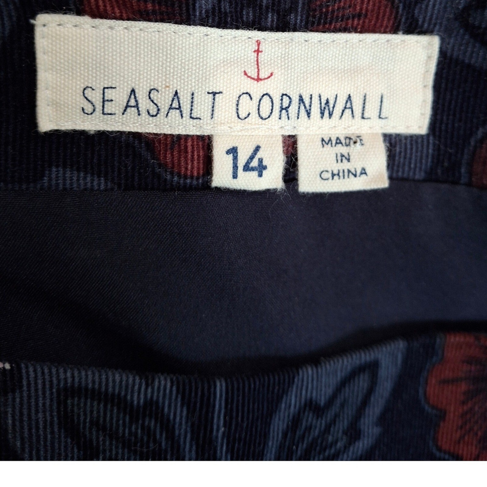 Seasalt Cornwall West Pentire Dress Navy Blue Floral Corduroy Shift Size 10 US