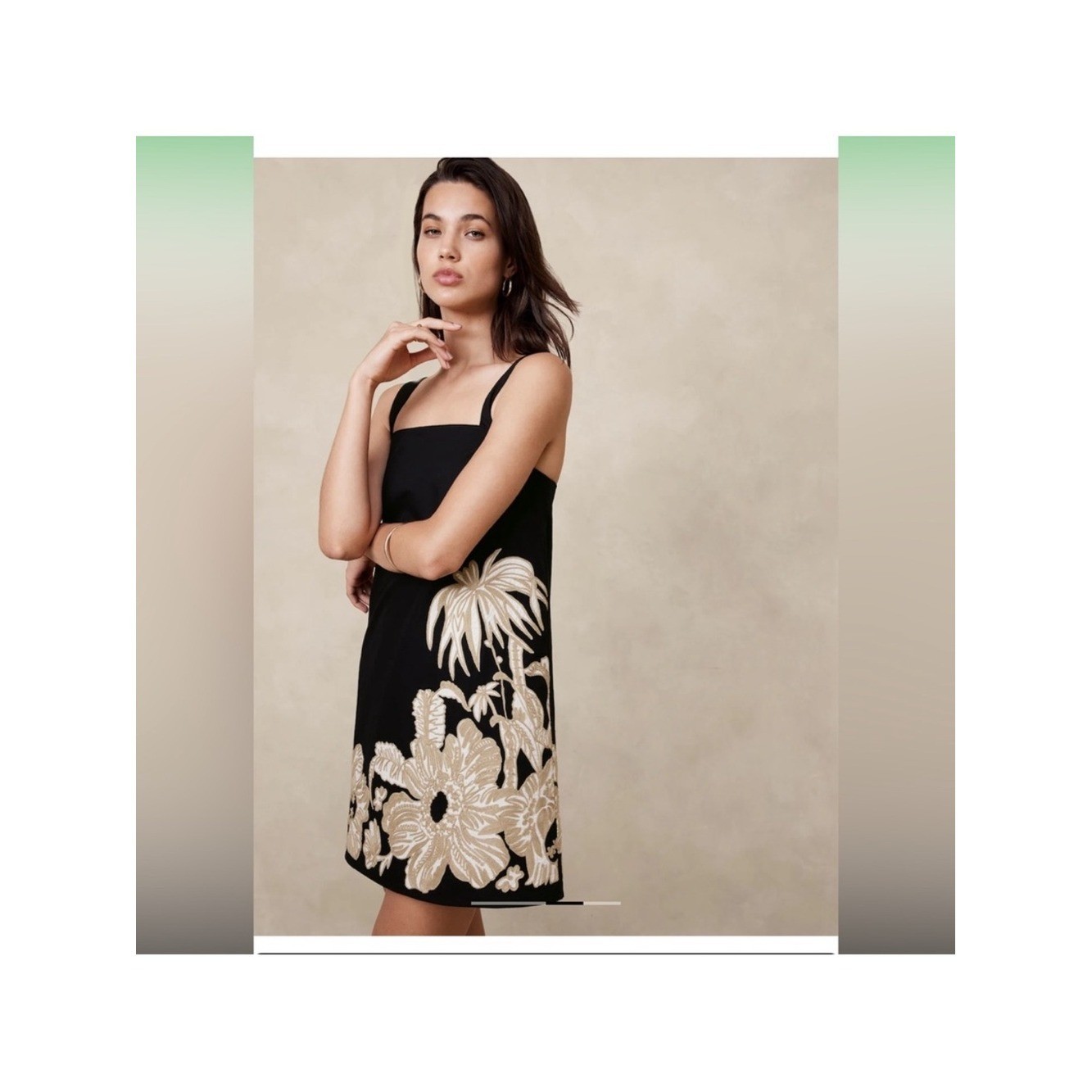 Banana Republic Embroidered Mini Shift Dress Black Tan Size Medium Petite NWT