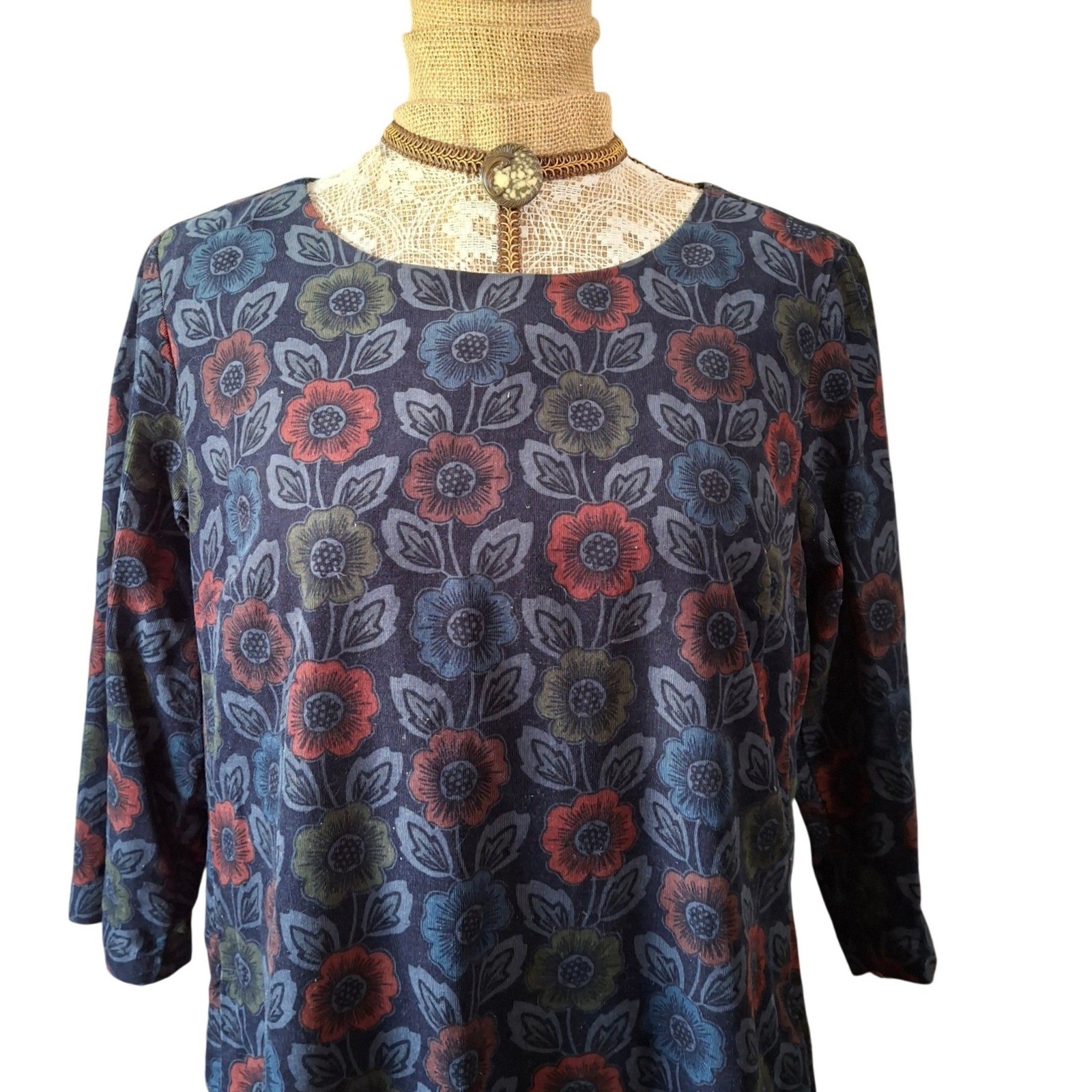 Seasalt Cornwall West Pentire Dress Navy Blue Floral Corduroy Shift Size 10 US