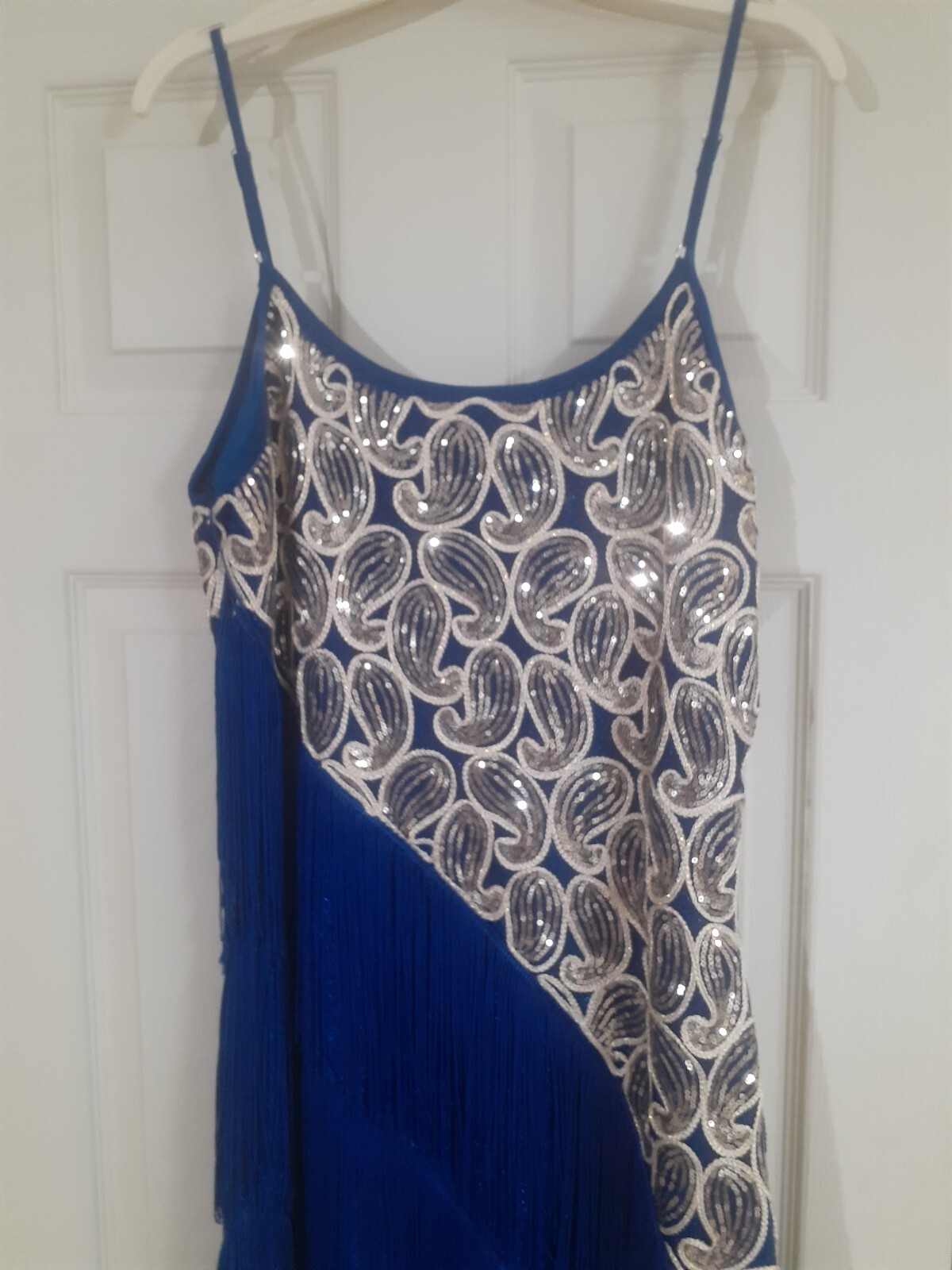 HOLIDAY PARTY 20 ‘S LOOK ROYAL BLUE FRING BUST 38IN