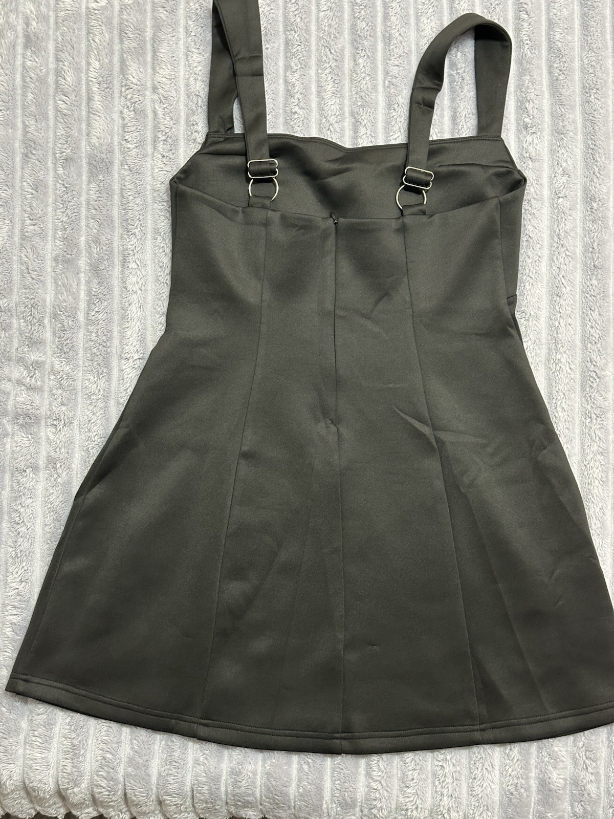 Women’s Black Satin Square Neck Adjustable Strappy Zip Mini Dress M
