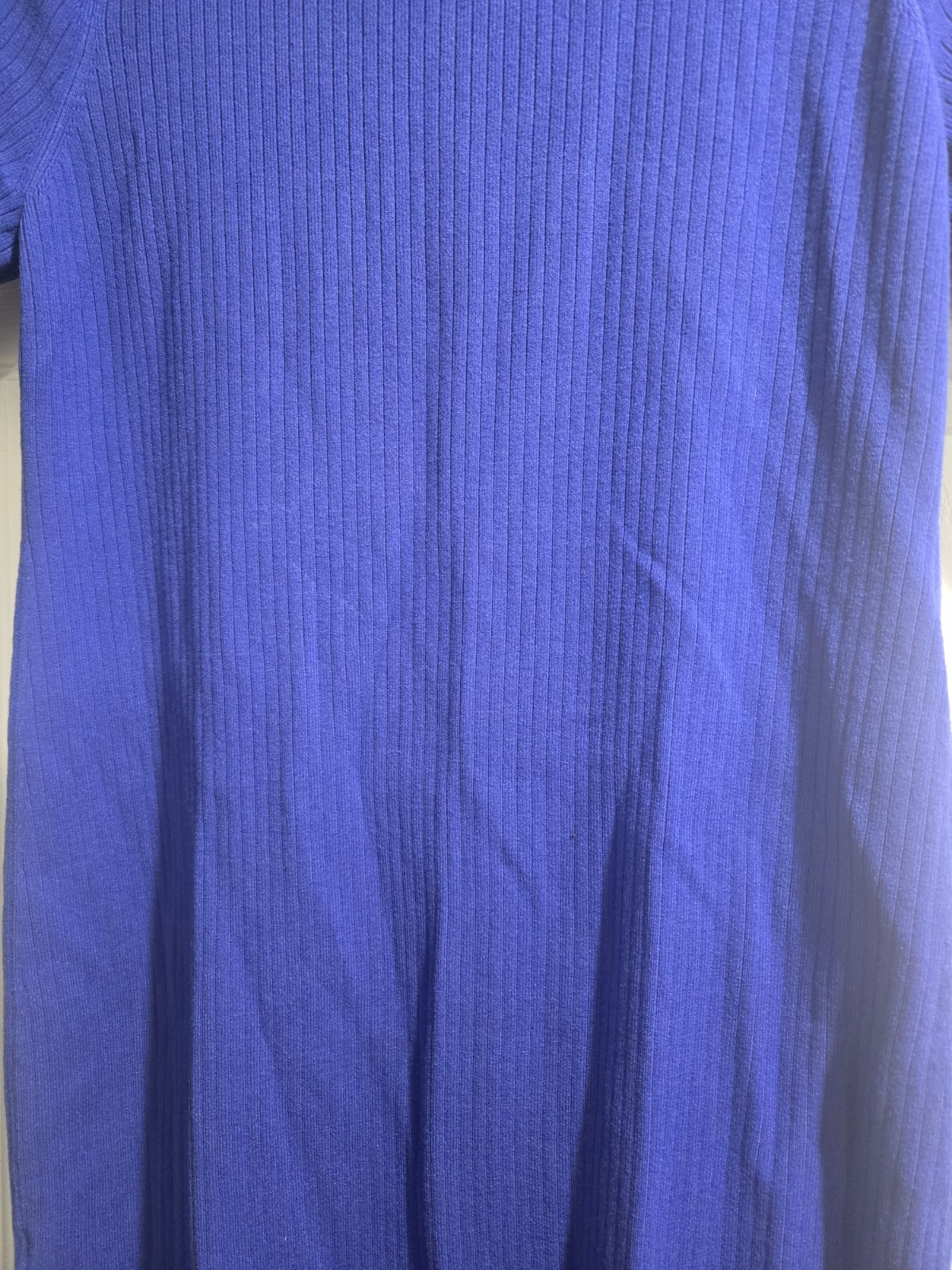 Talbots Blue Knit Ribbed Shirt Dress Collared Short Sleeve Button Midi Size L P