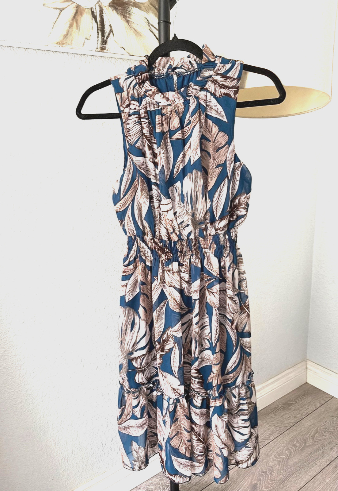 Kate & Lily Blue Leaf Midi Dress – Size 6 – Built‑In Slip