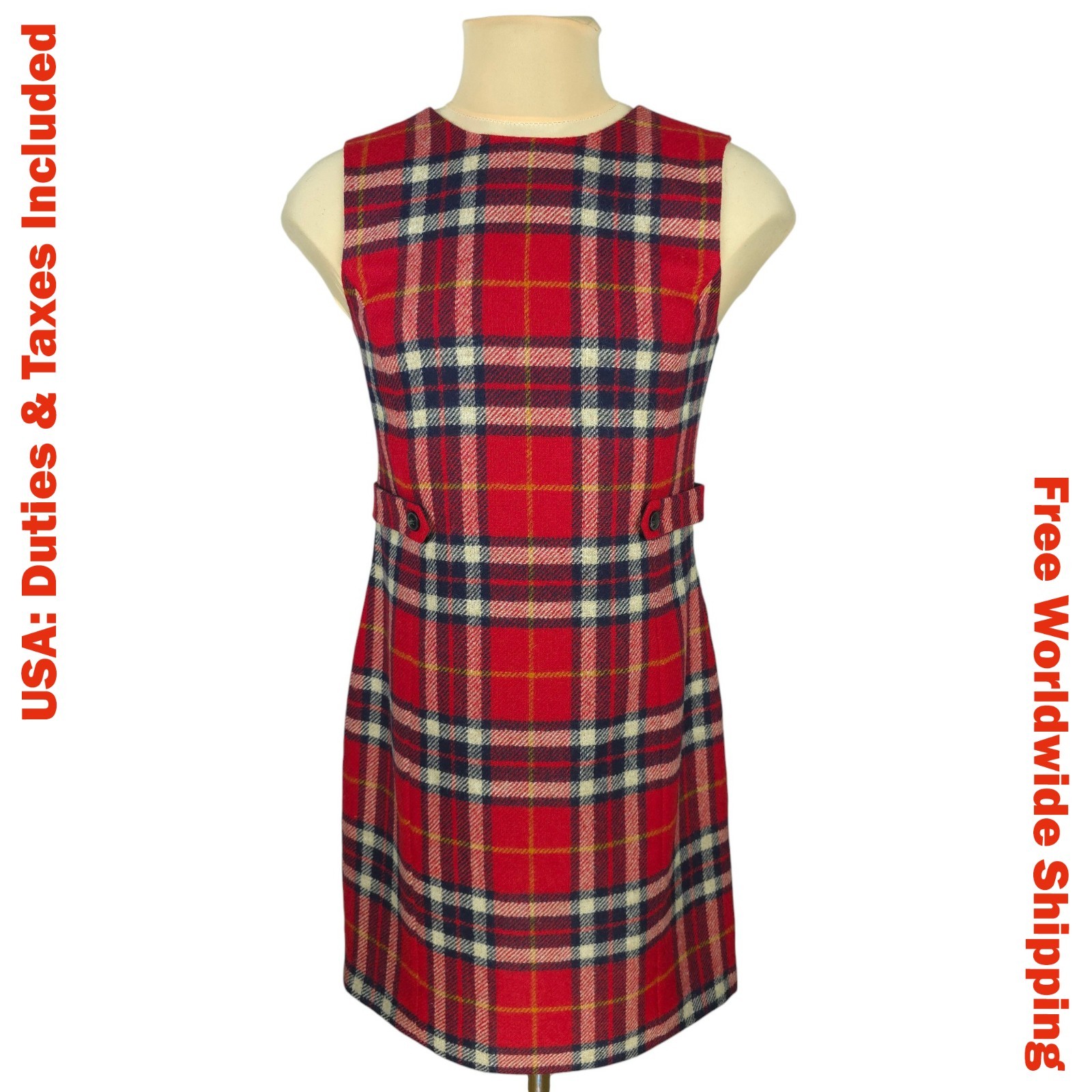 Hobbs Moon Red Wool Tartan Check Tweed Dress Size UK 10 / US 6 (S)