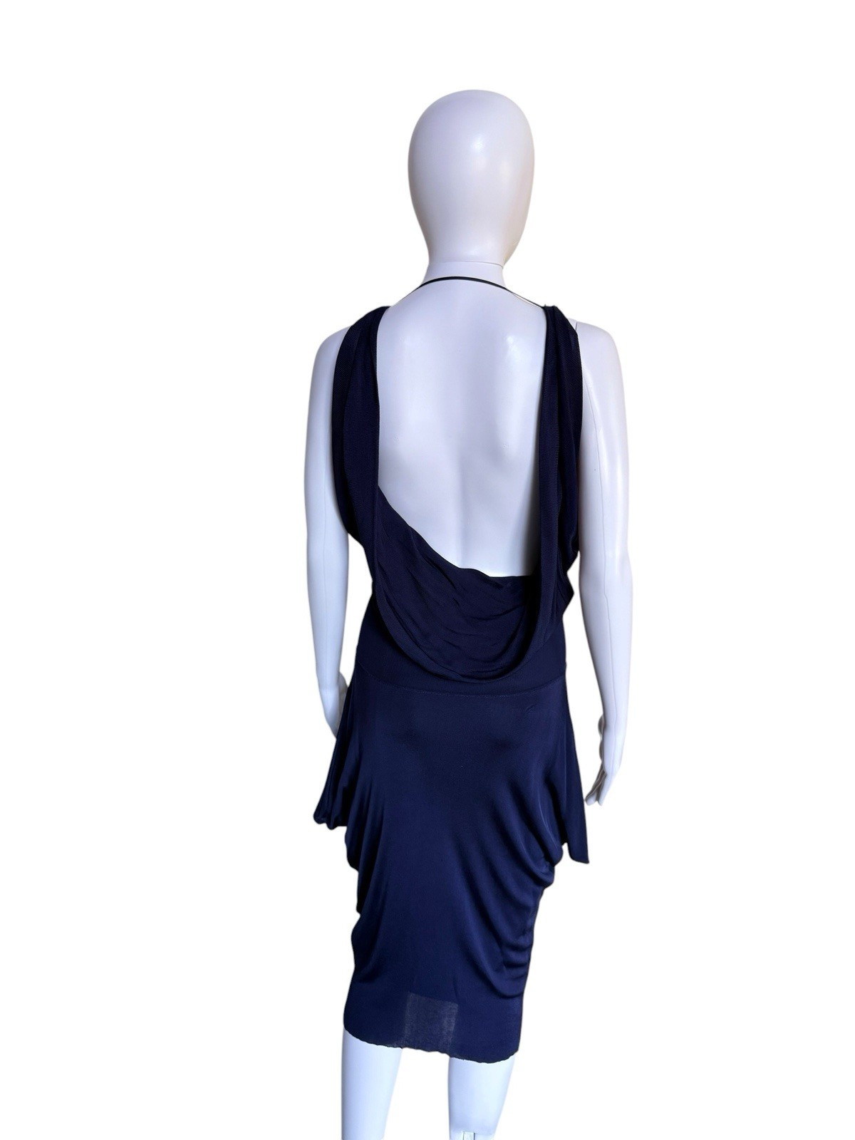 Alexander McQueen Navy Blue Draped Backless Dress 100% Viscose Size M Italy