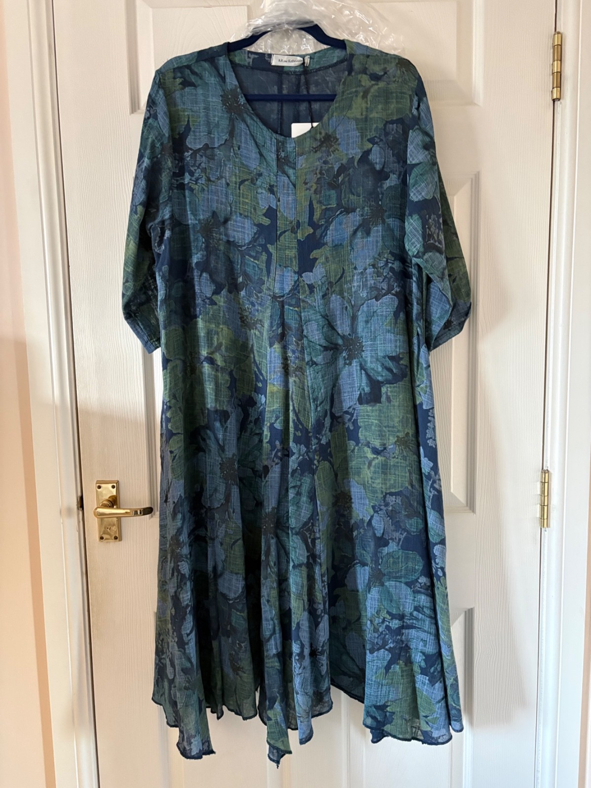 new print linen cotton dress , one size fits up to uk 20