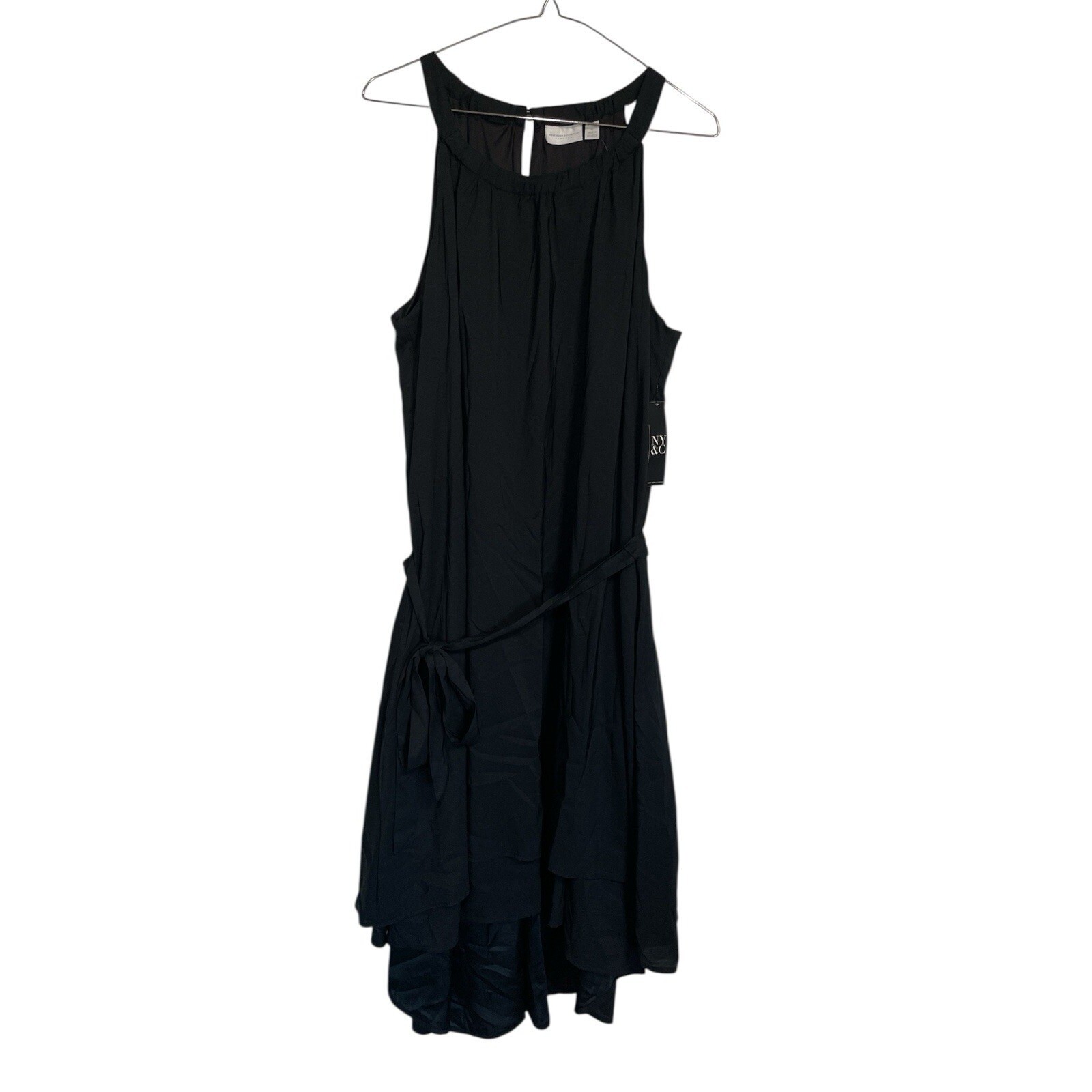 NWT New York & Company Black Halter Neck Midi Dress with Belt Size Extra Large