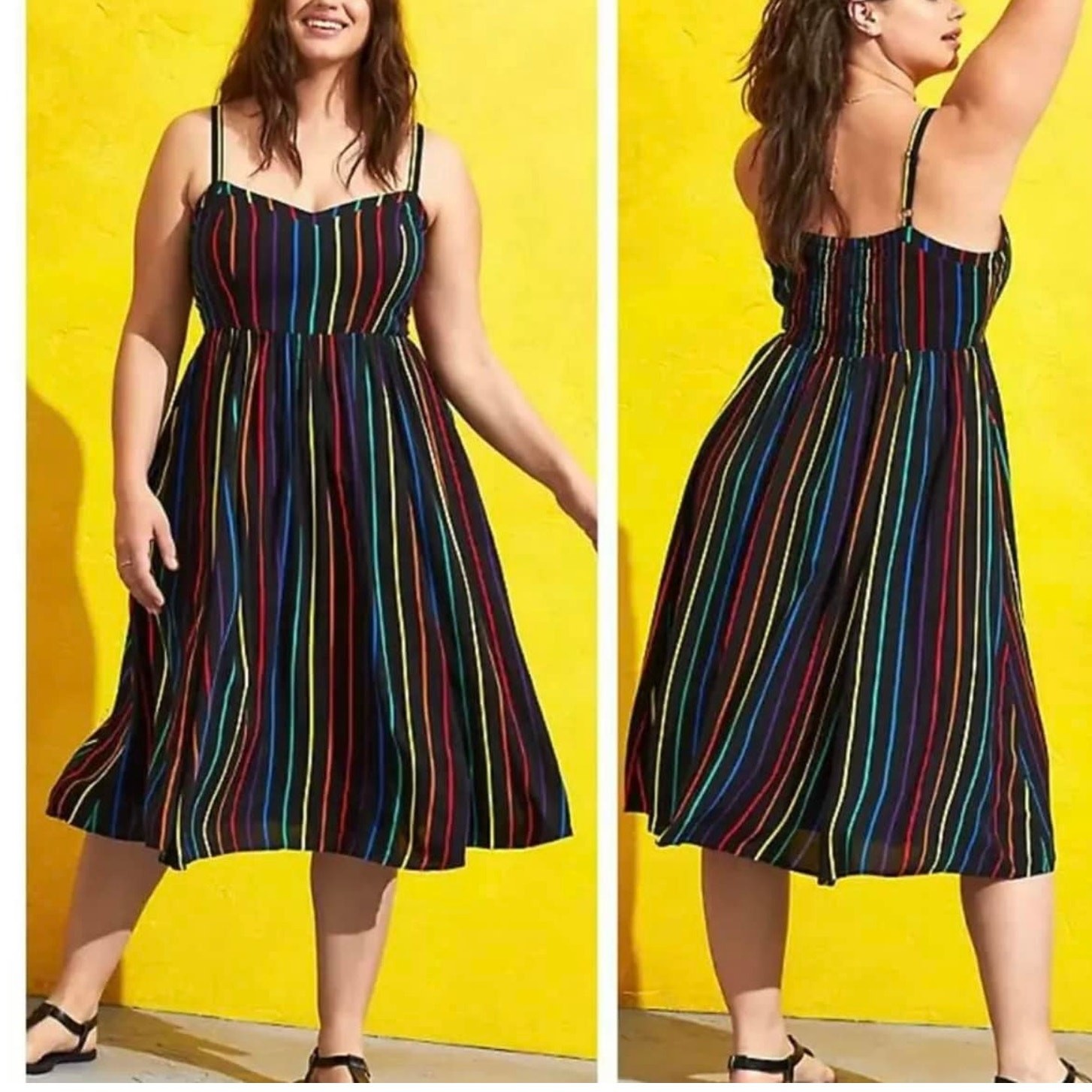 Torrid 1 (1X) Celebrate Love Rainbow Pride Challis Punk Midi Dress w/Pockets New