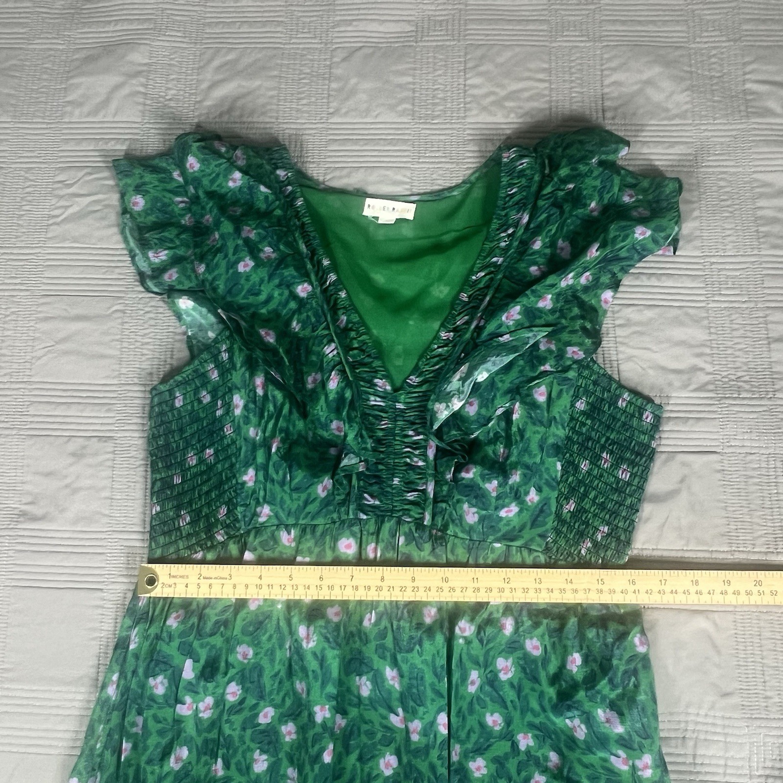 Roller Rabbit Dress Cerro Ondike Mini Green Pink Floral Womens Size Large