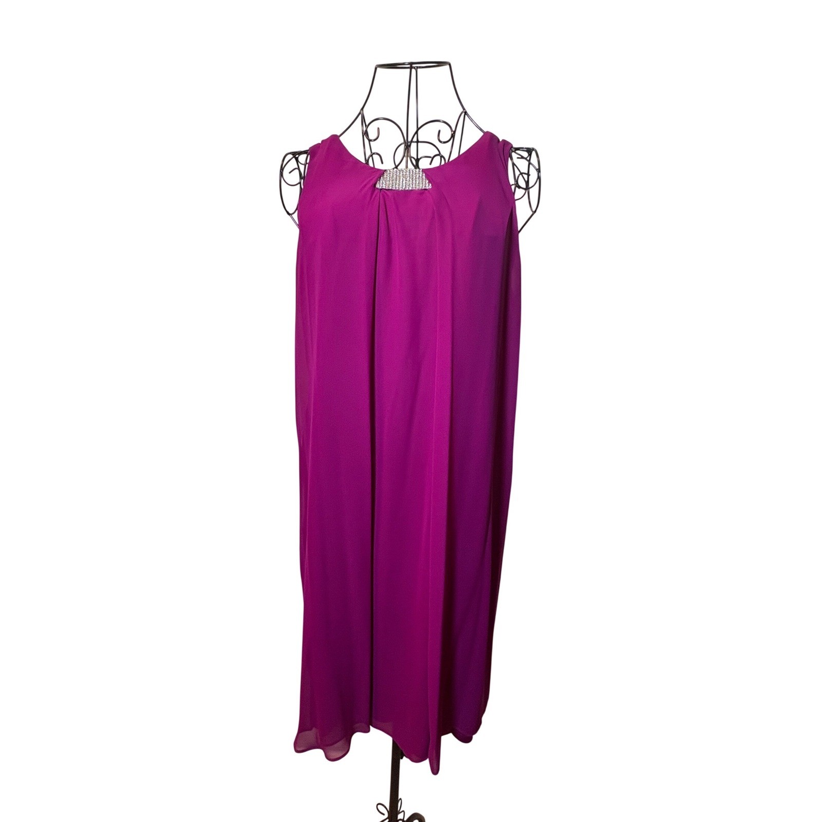 MSK Womens Magenta Purple Chiffon Rhinestone Keyhole Shift Dress – Size 8