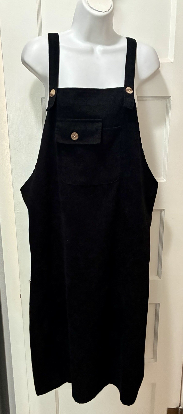 Lightweight Black Corduroy Overall Dress Short Jumper Knee Length Dress M