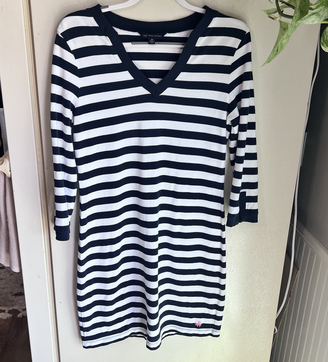 Brooks Brothers Nautical Navy Striped Shift Dress Women Size M- Coastal Preppy