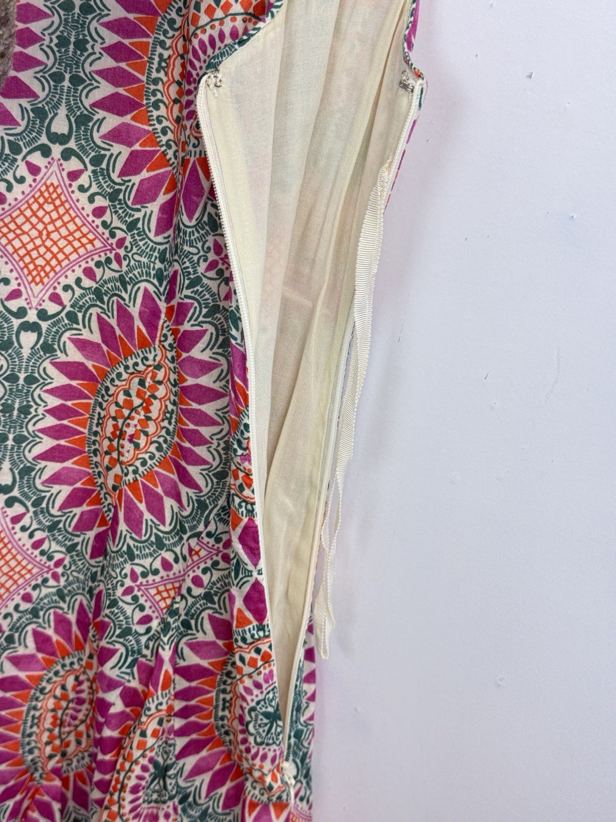 Anthropologie HD in Paris Dress Women 4 Pink Green Mandala Boho Flare Lined