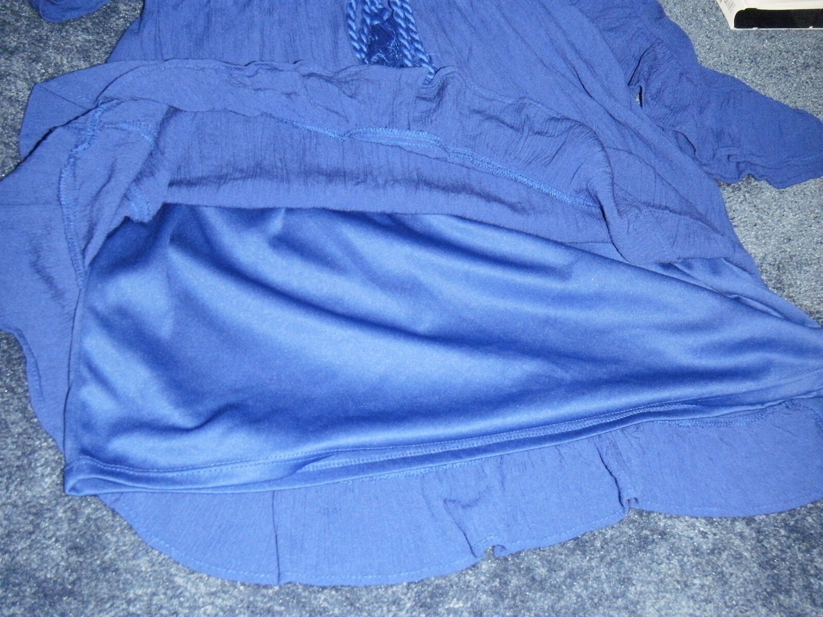 Eyeshadow Dress Young Women M Blue Deep Scoop Short Batwing Sleeve Ruffled Lined