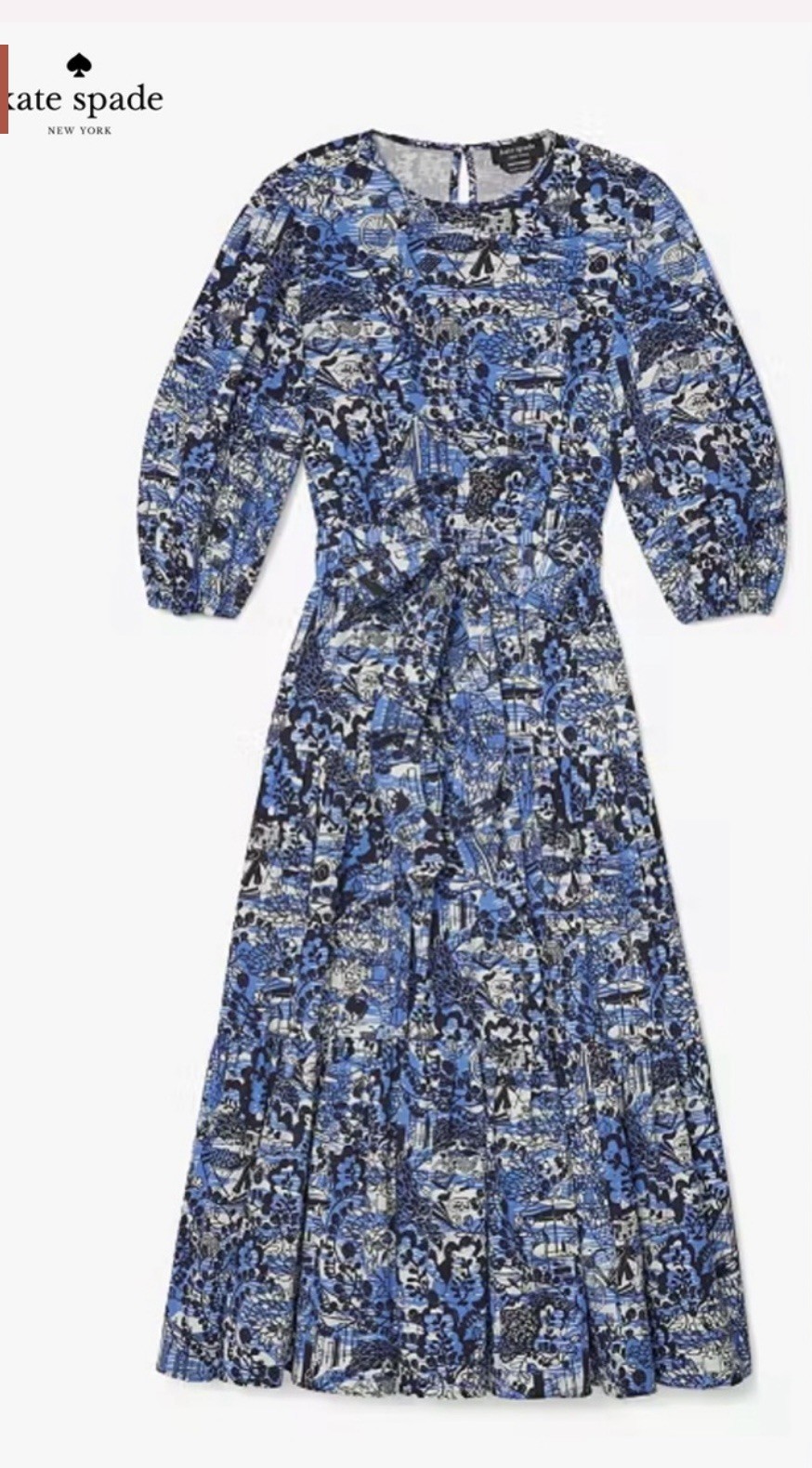 KATE SPADE Scenic Stroll NY Blue Printed Midi Dress NWOT Size L