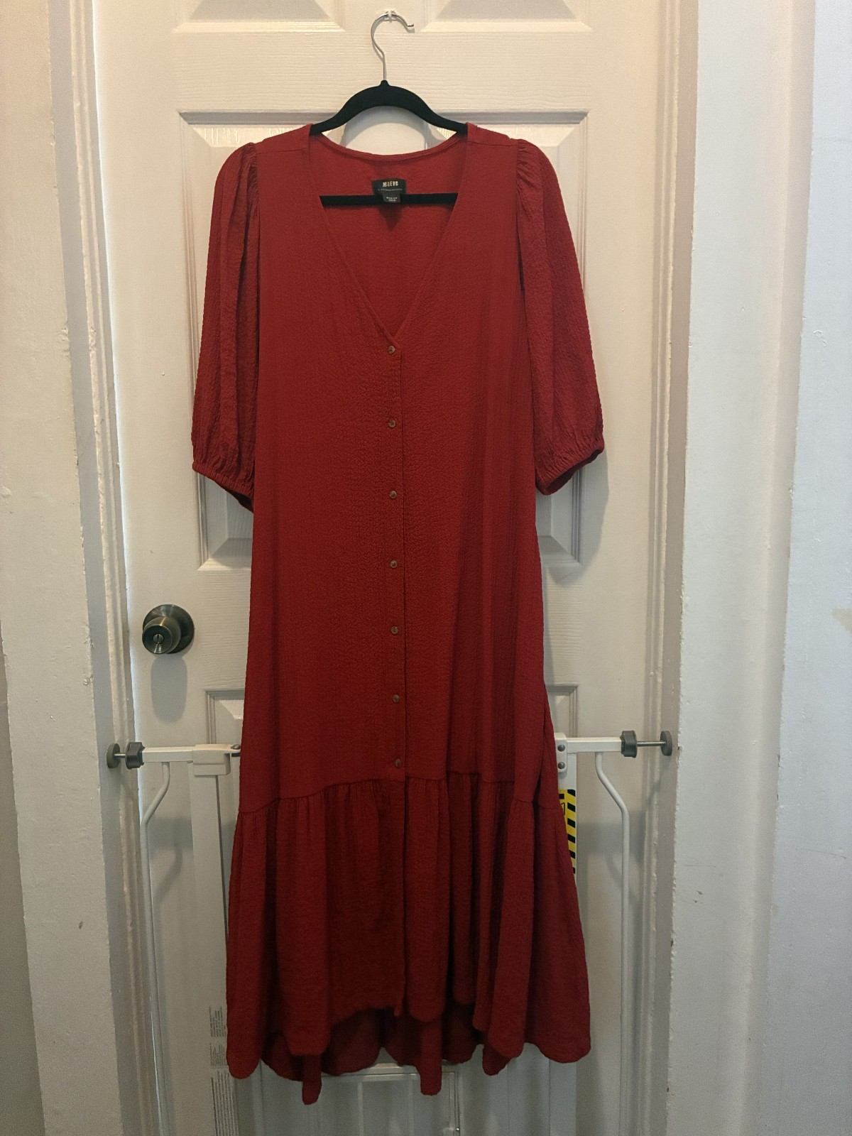 NWOT Anthropologie Maeve Red Scarletta Seersucker Flounce Maxi Dress Medium