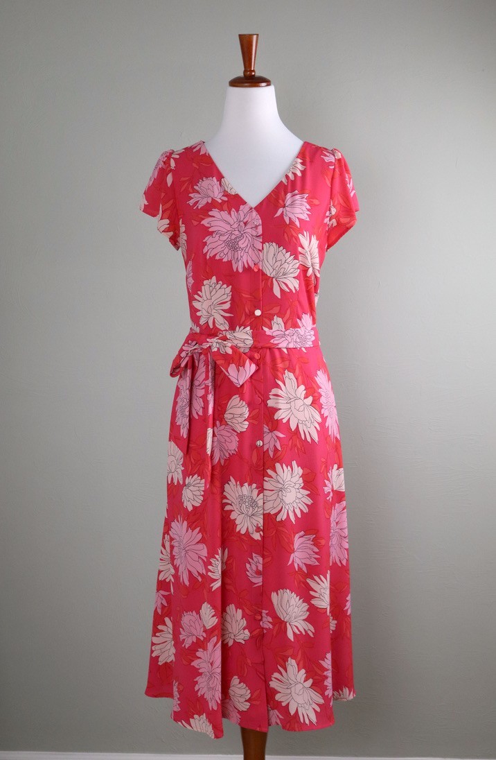 TALBOTS $139 Crepe Floral Bow Belted Lined Midi Button Front Dress Size 4