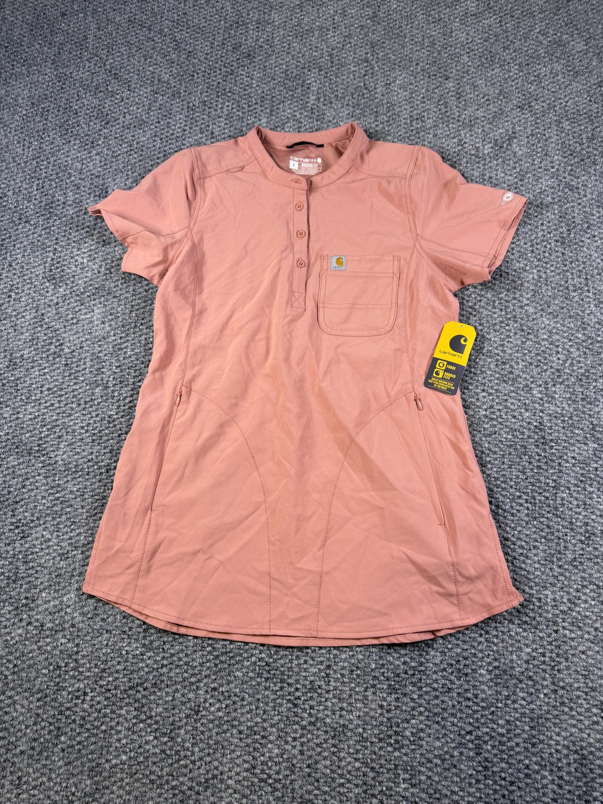 Carhartt Shirt Dress Womens Small Pink Henley Short Sleeve Workwear Pockets