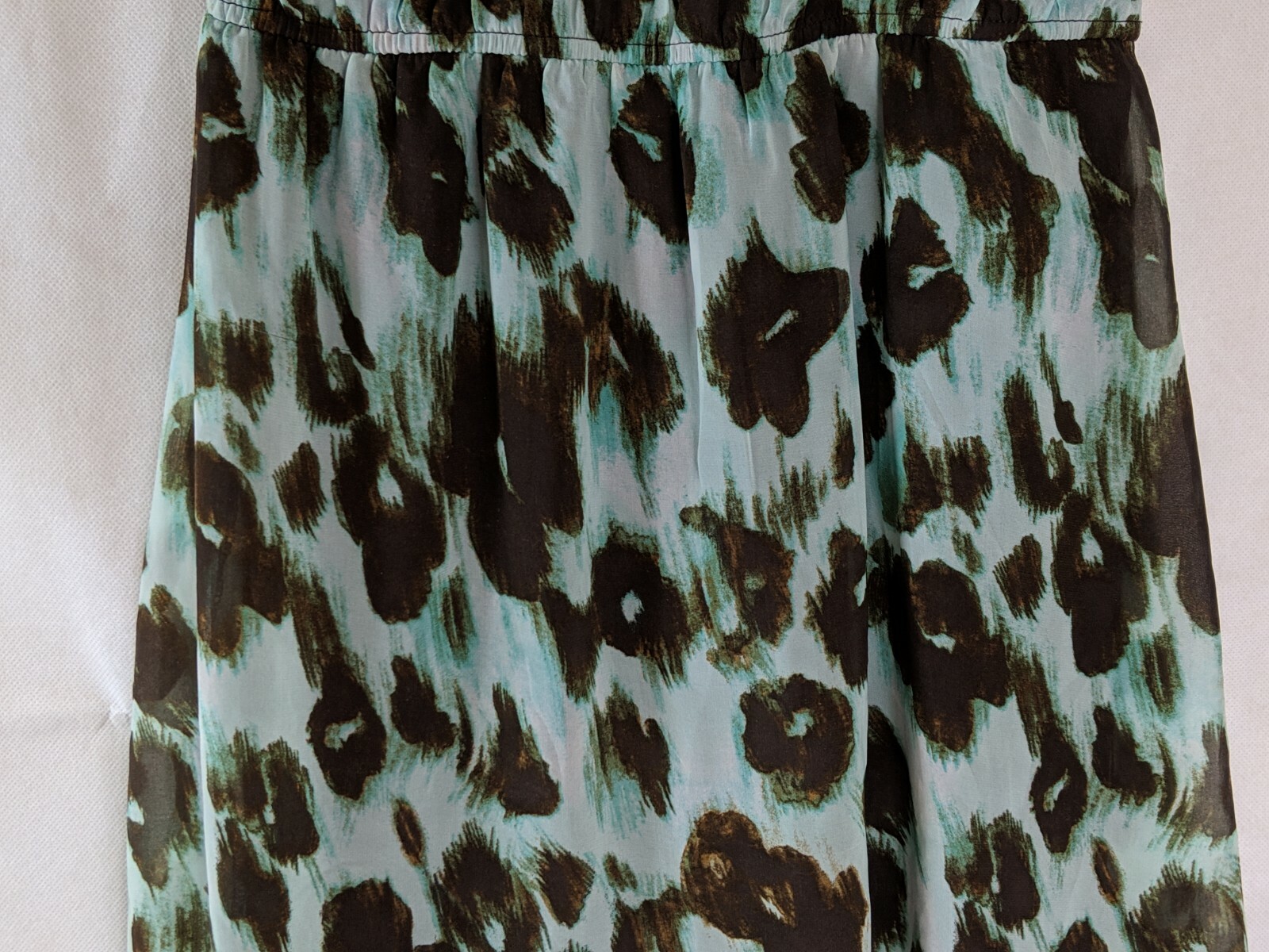 TRIXXI Sleeveless Dress Tribal Beaded Neck Small Boho Leopard Teal Lined Chiffon