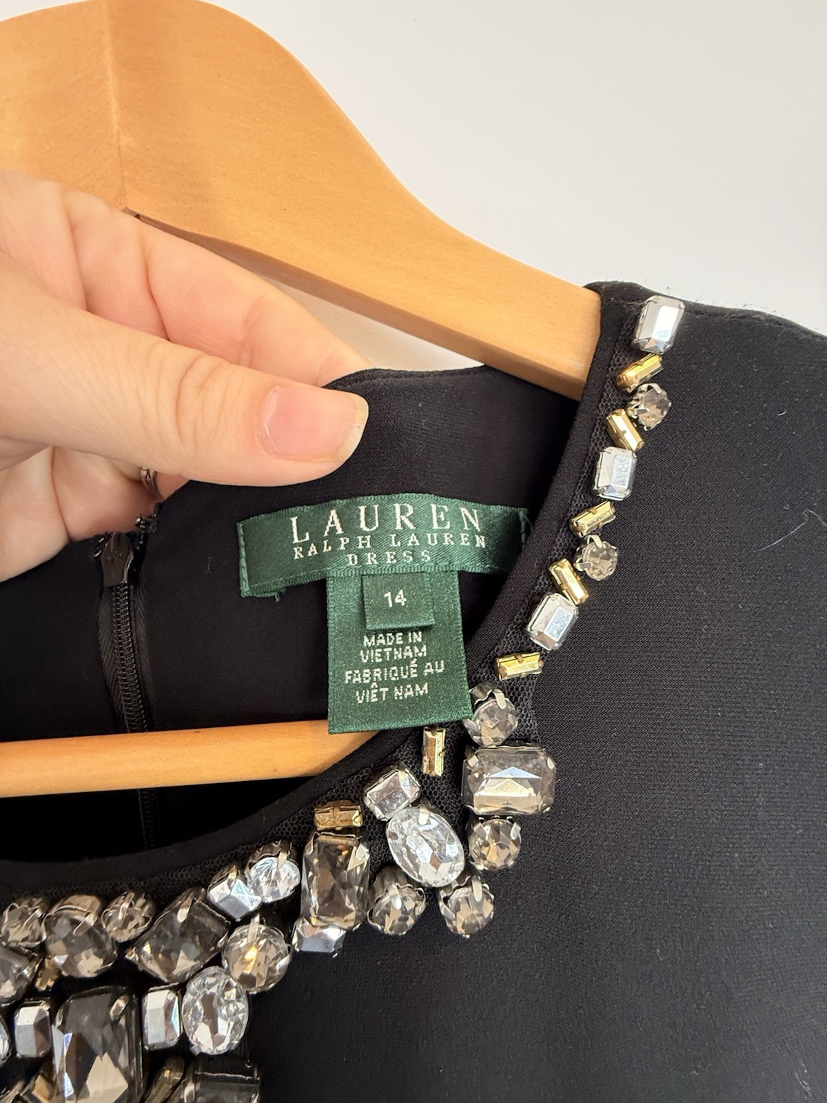 NWT Lauren Ralph Lauren Black Jeweled Neckline Fit & Flare Dress – Size 14