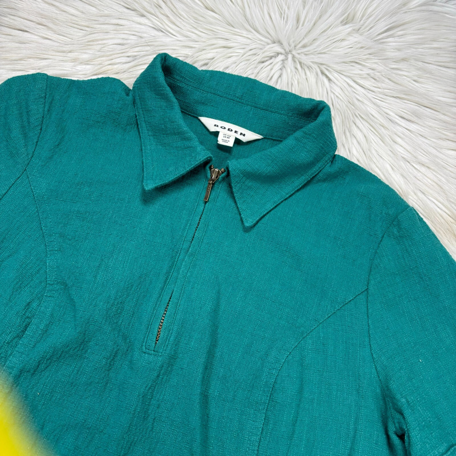 Boden Women’s US 6 Bottle Green Zip Detail Mini Shift Dress Mod Textured