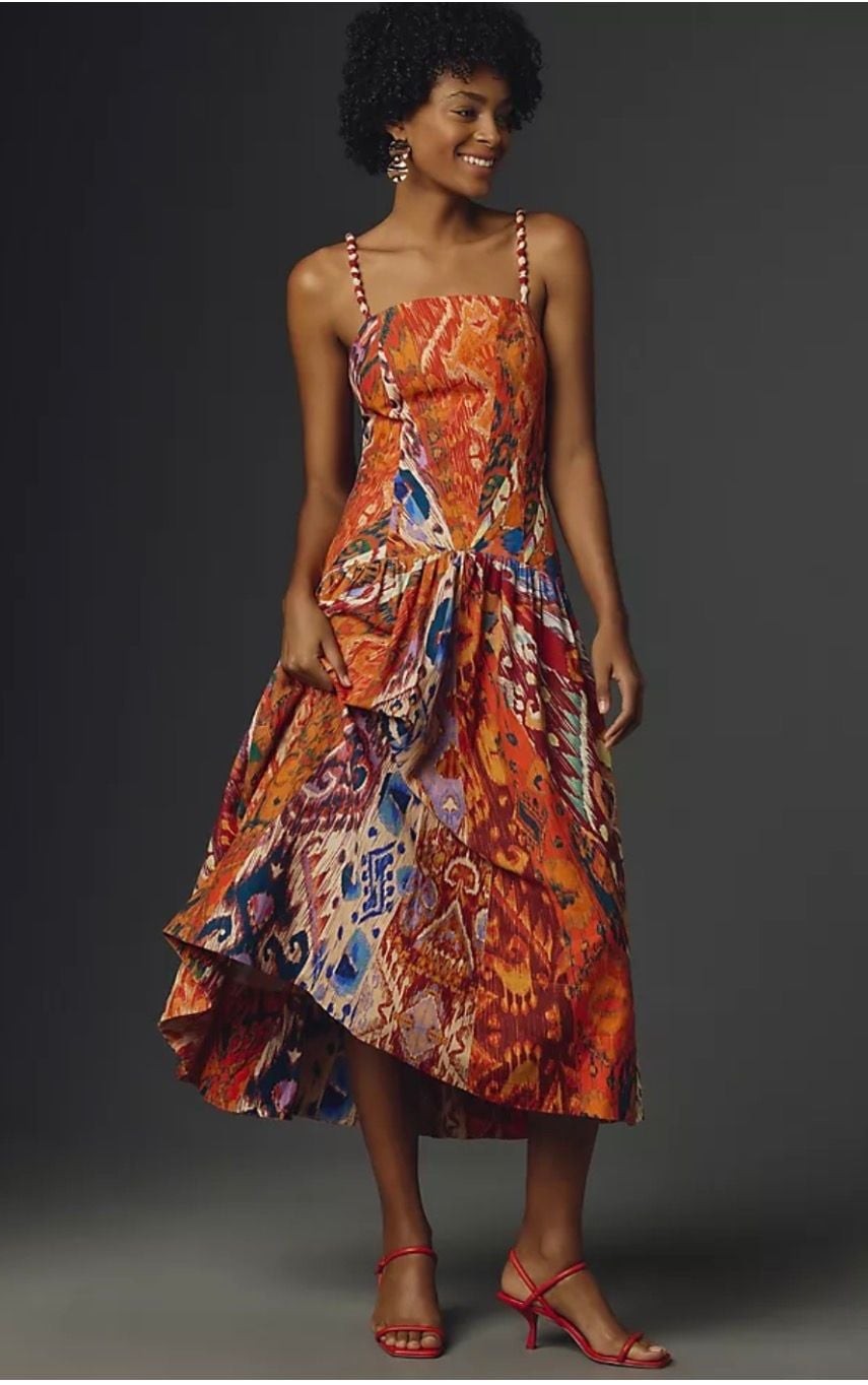 Farm Rio for Anthropologie Size M Ikat Print Midi Dress