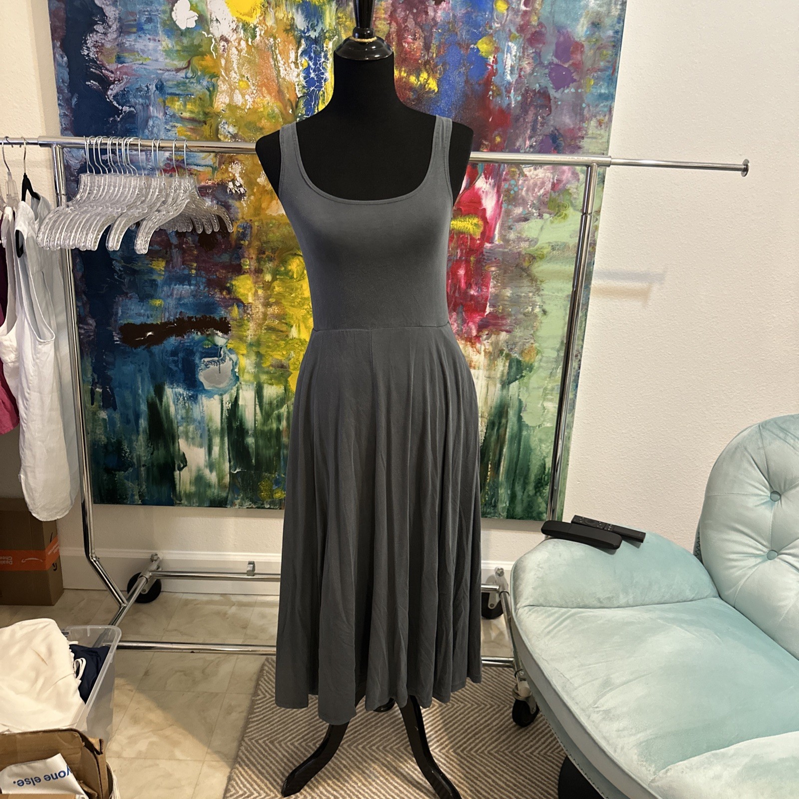 Quince Tencel Jersey Fit & Flare Dress Small Dark Olive