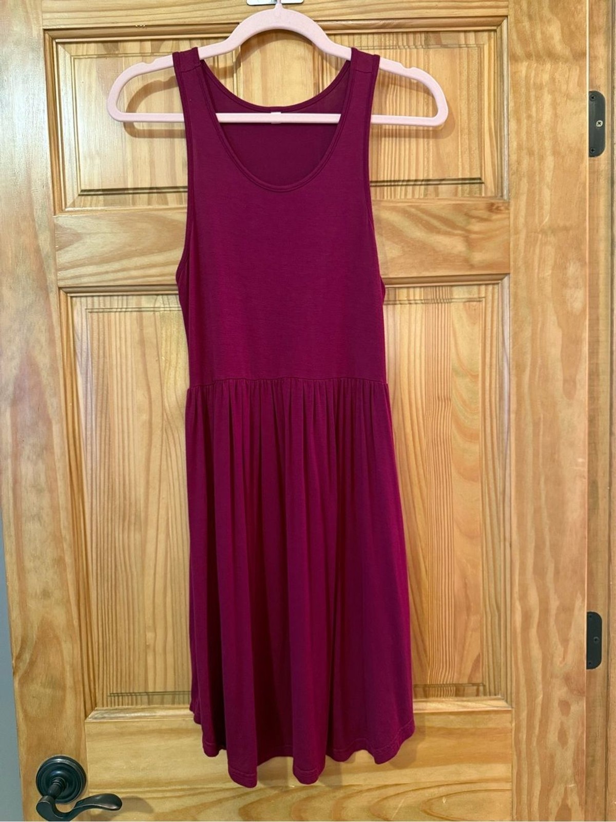 Burgundy Sleeveless Tank Dress Gathered Pockets Cottagecore Small