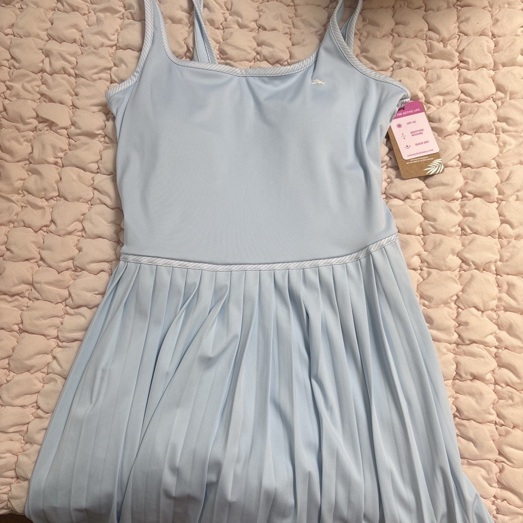 Tommy Bahama Active Light Blue Midi Fit & Flare Pleated Cut Out Dress S