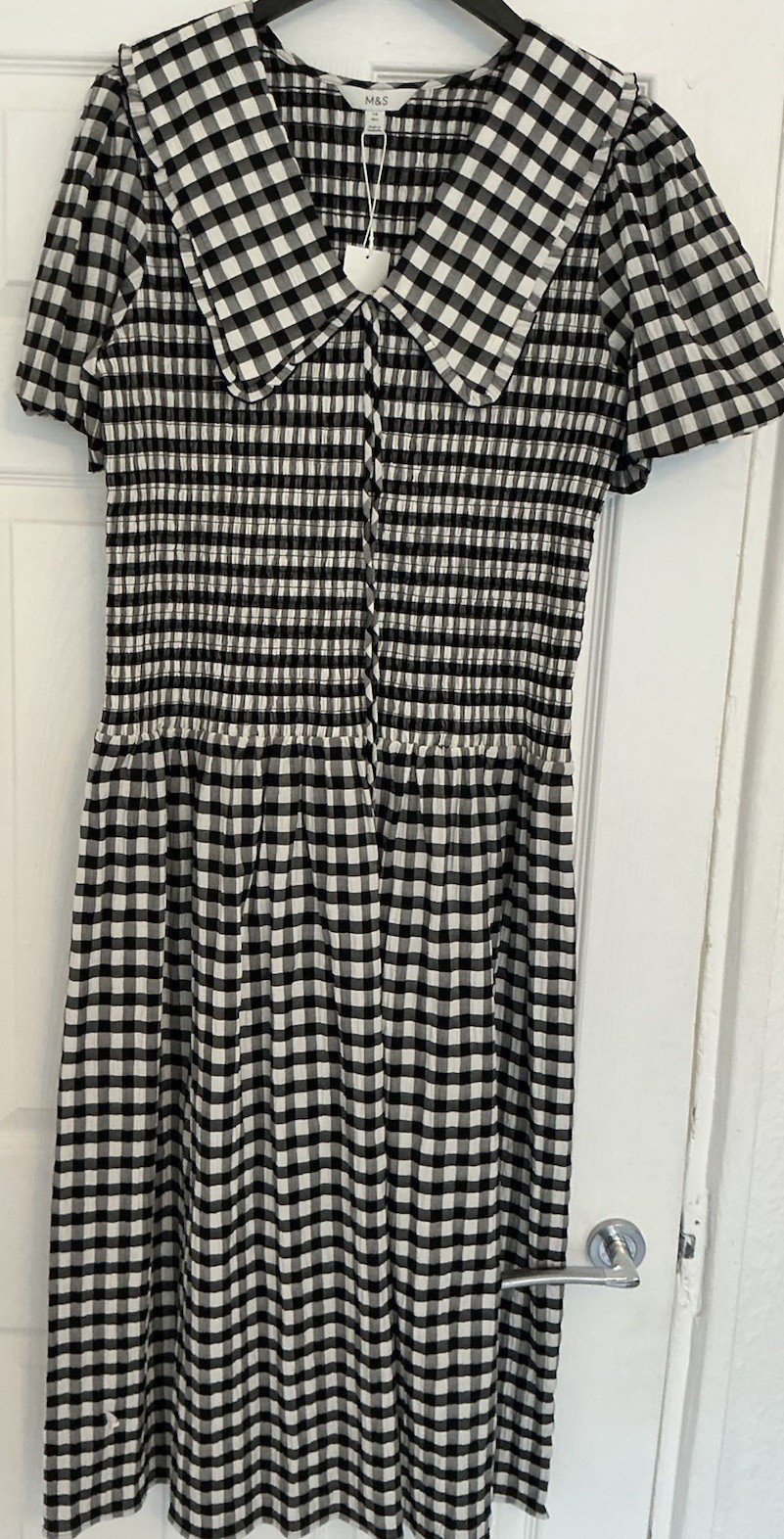 M&S Cotton Blend Gingham Dropped Waist Midi Dress Size14(RRP£48)
