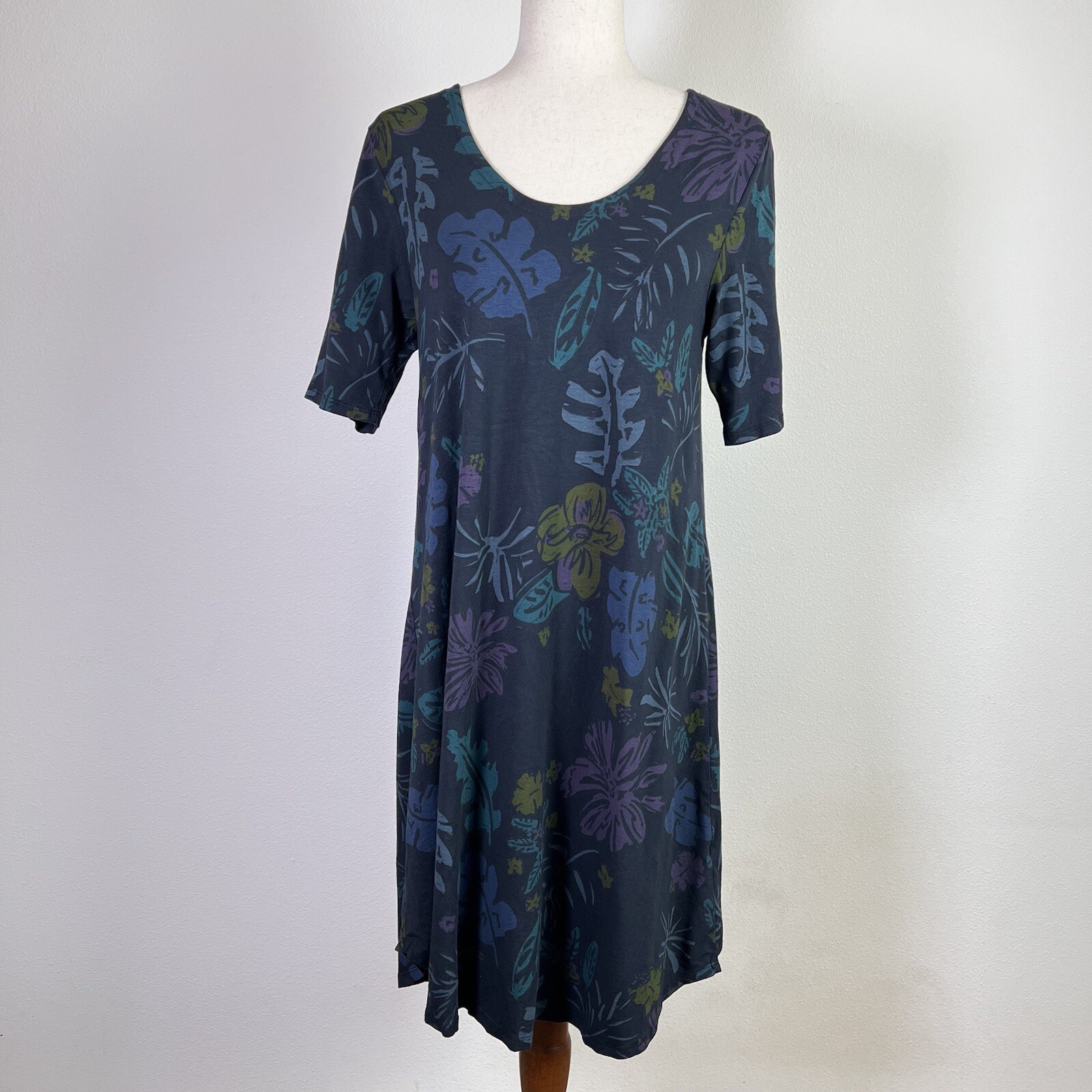 Fresh Produce Mini Dress Women’s Small Blue Floral Short Sleeve Cotton Modal