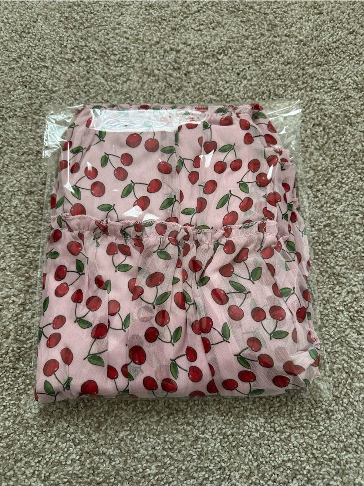 Trixxi Pink Cherry Print Tiered Babydoll Dress – Size M