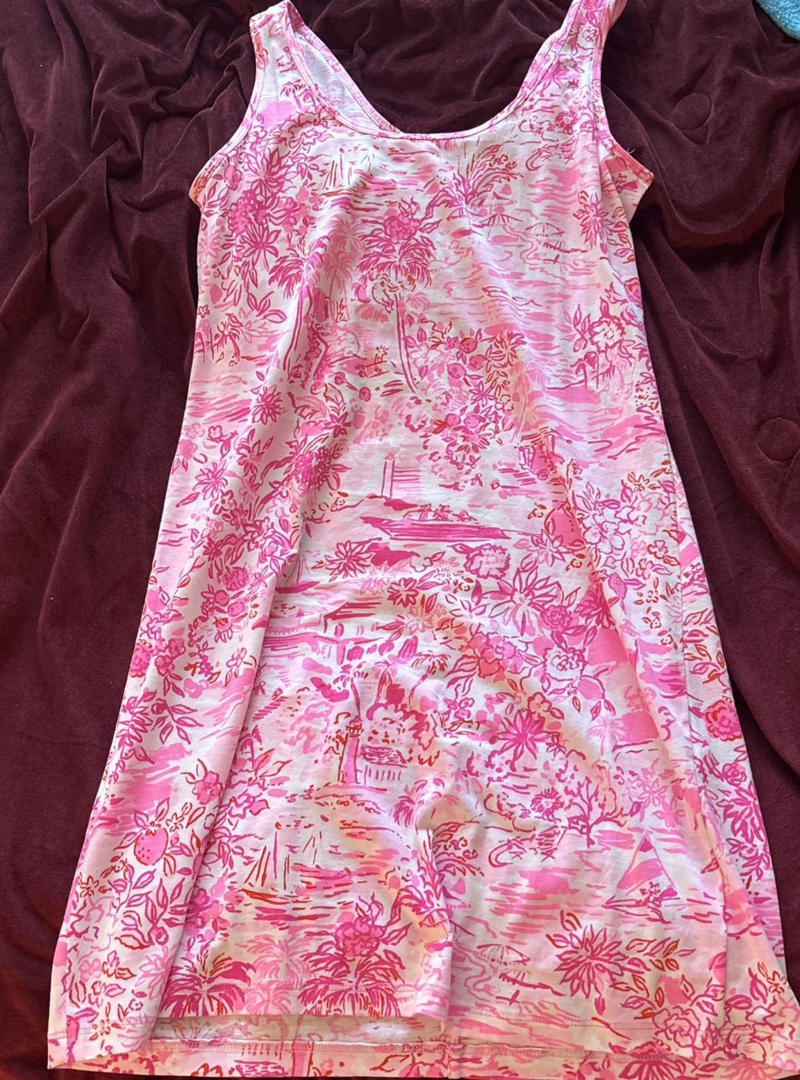 Lilly Pulitzer Newberri Tank Dress Womens Medium Peony Pink Seaside Scene Summer