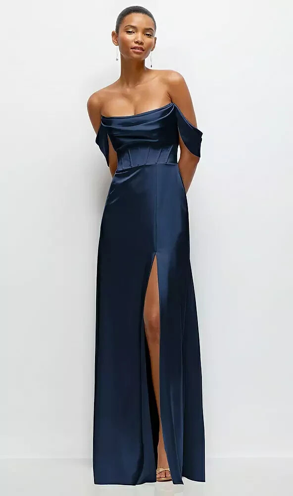 After Six Midnight Navy Blue Satin Convertable Gown Size 6 $269 6898