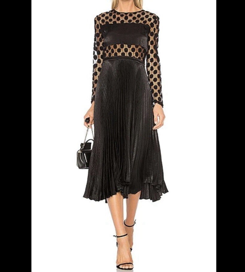 Delfi Collective Angela Dress Sz S Black Pleats Embroidery Lace Sheer Vamp Prom