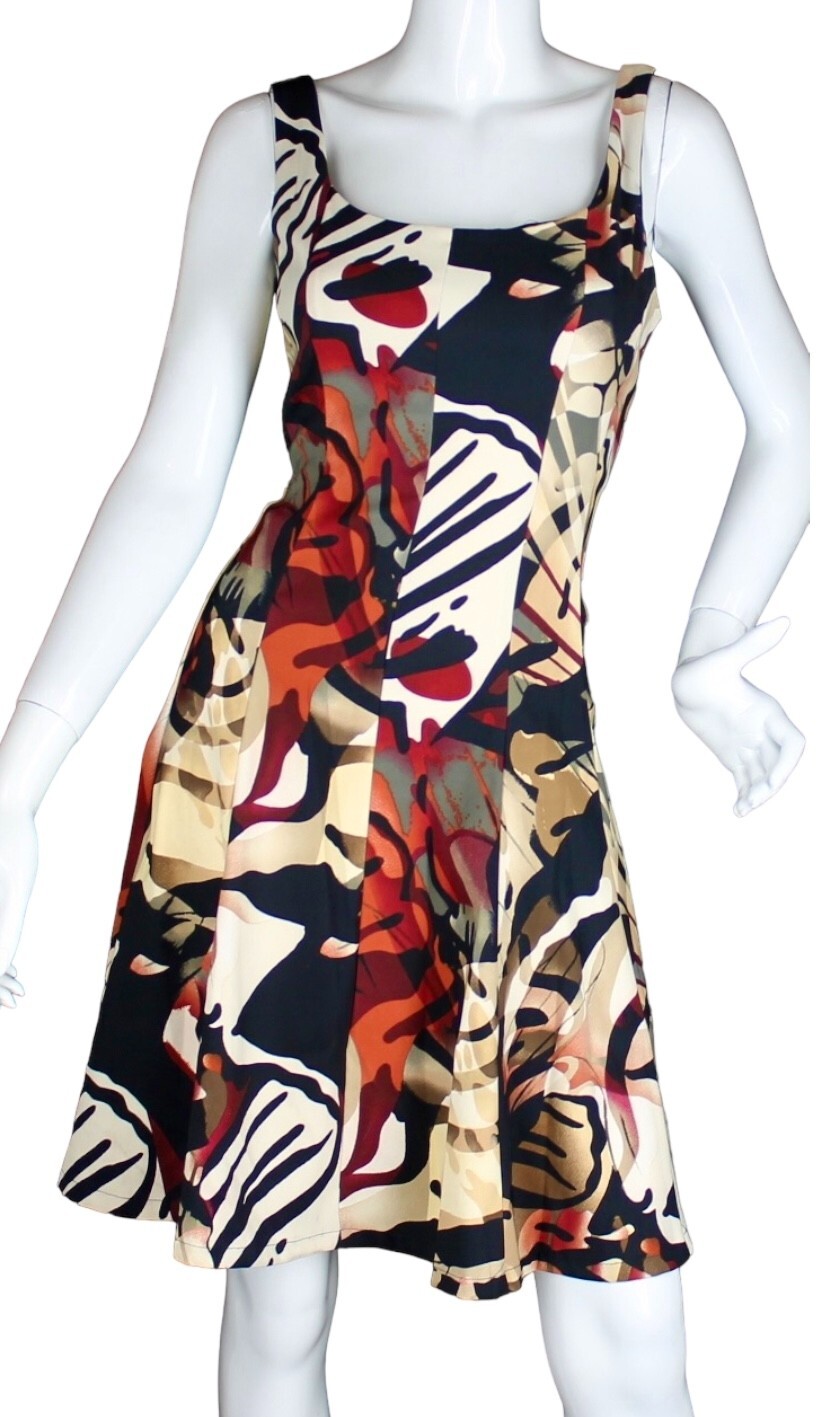 {DRESSBARN} Dress Pattern Multicolor Flare Polyester Blend Dressy Summer ~P-12