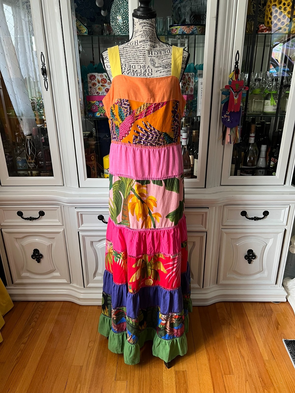 FARM Rio Rainbow Colored Tropical Print Tiered Maxi Sundress L
