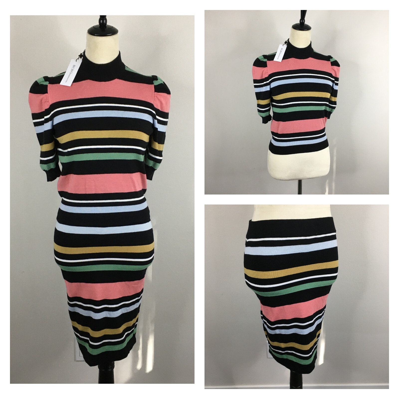 NWT BCBGENERATION MultiColor Striped Knit Sweater & Skirt Set Womens sz Small/XS