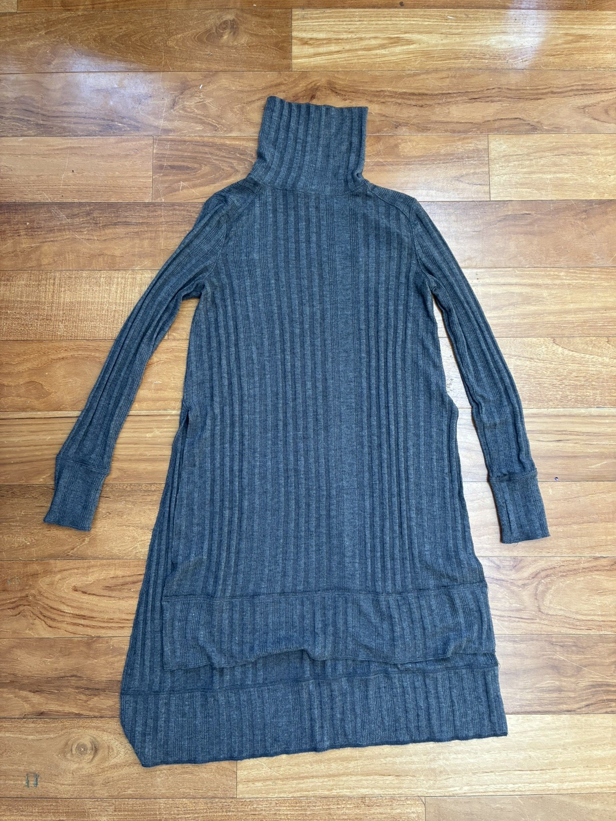 We The Free People gray rib high low split hem turtleneck tunic sweater dress S