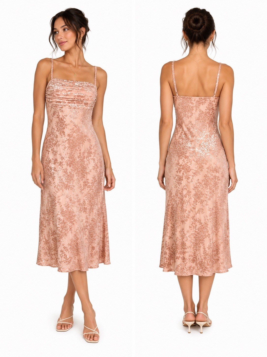 NWT Pink Floral Midi Dress Velvet Burnout Print With Lining Size Small