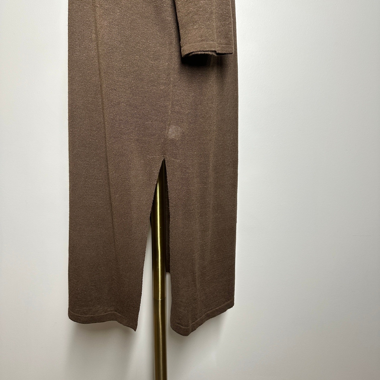 J.Jill Womens Linen Blend Long Sleeve Open Knit Midi Dress Brown Medium