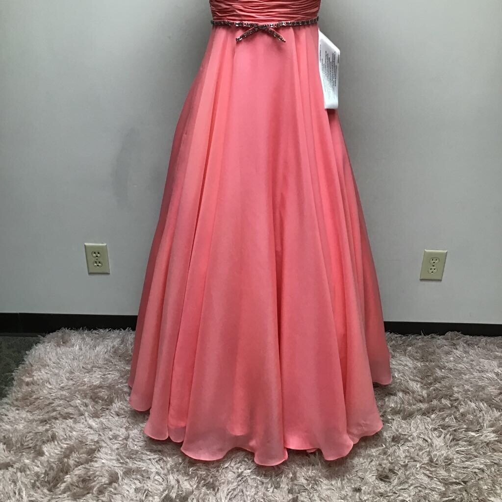 Mac Duggal Womens Ball Gown Coral Pink Ruched Maxi Sweetheart Neck Sleeveless 0