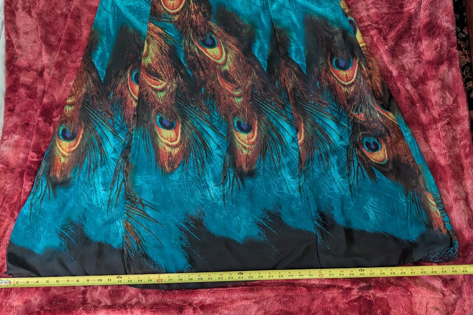 Trend Peacock Dress Sz M Teal Hues 92″ Circular Chiffon Lined Casual Resort Maxi