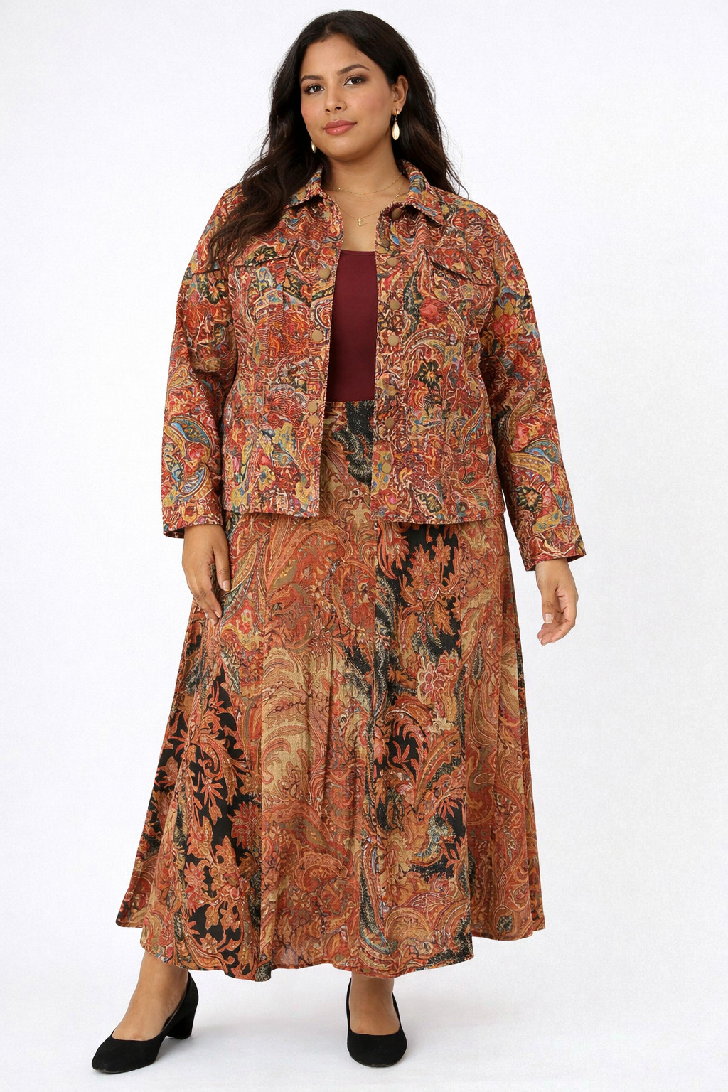 Coldwater Creek 2-Piece Paisley Jacket & Skirt Set PXL Boho Vintage Style USA