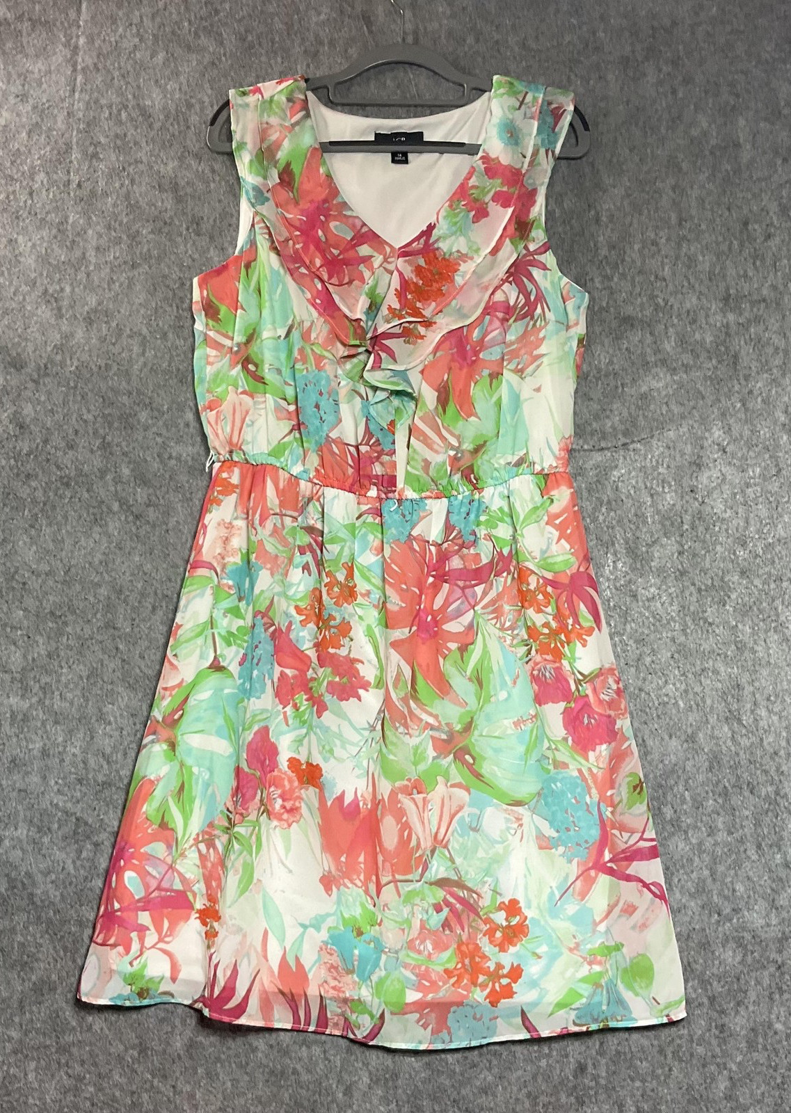 AGB Dress Womens 14 Multicolor Floral Ruffle V Neck Chiffon Sleeveless Sundress