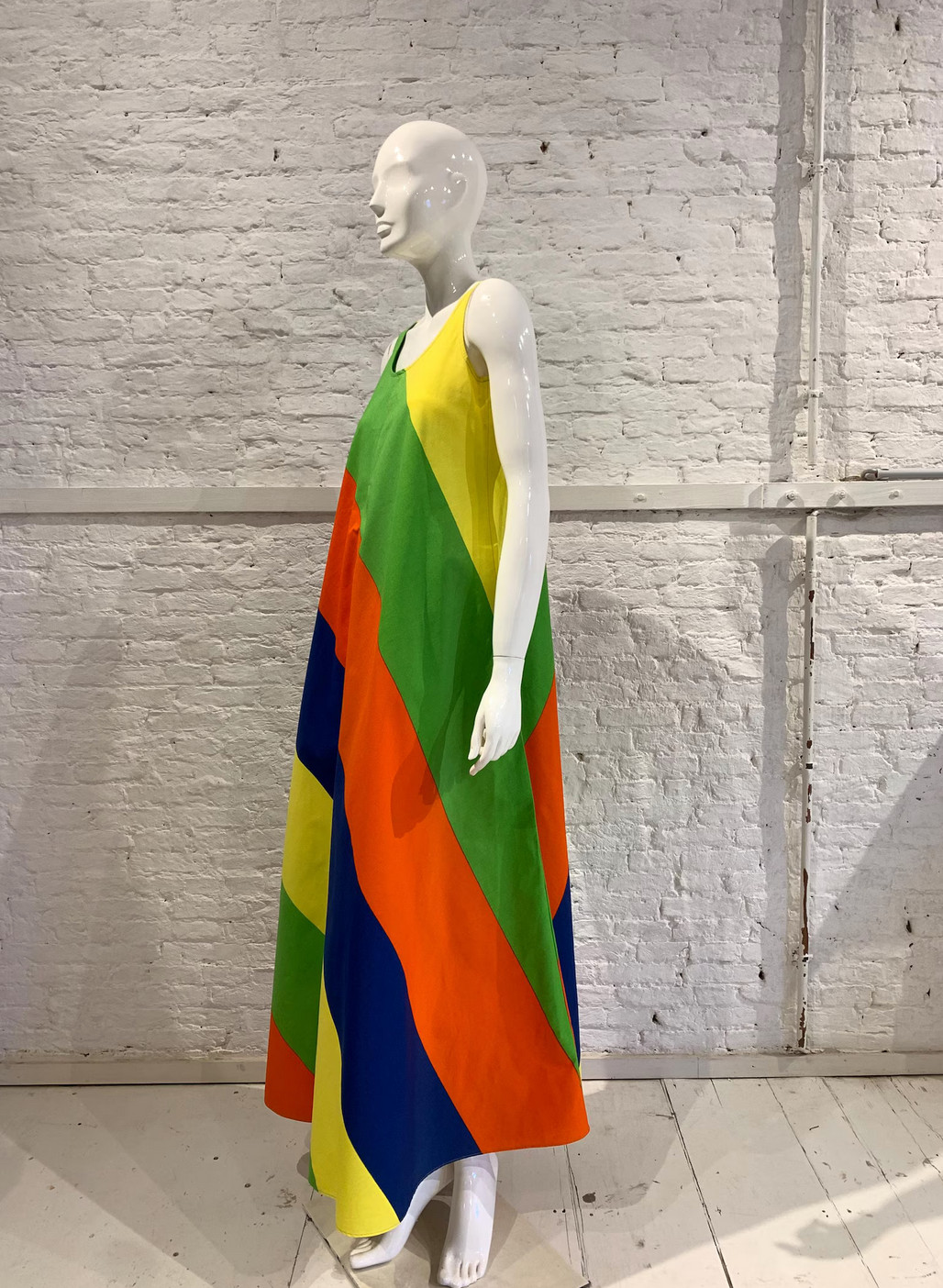 Rare Vintage 1970s Vuokko Suomi Cotton Colourblock Striped Maxi Tent Dress