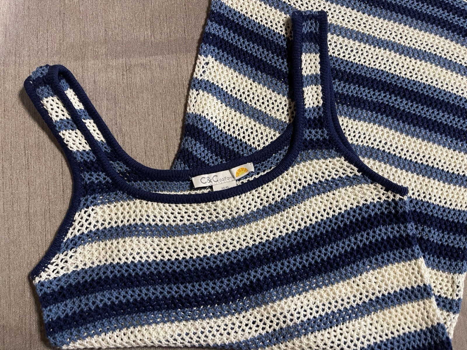 C&C California Womens XS Blue Striped Open Knit Mini Tank Dress , Never Worn