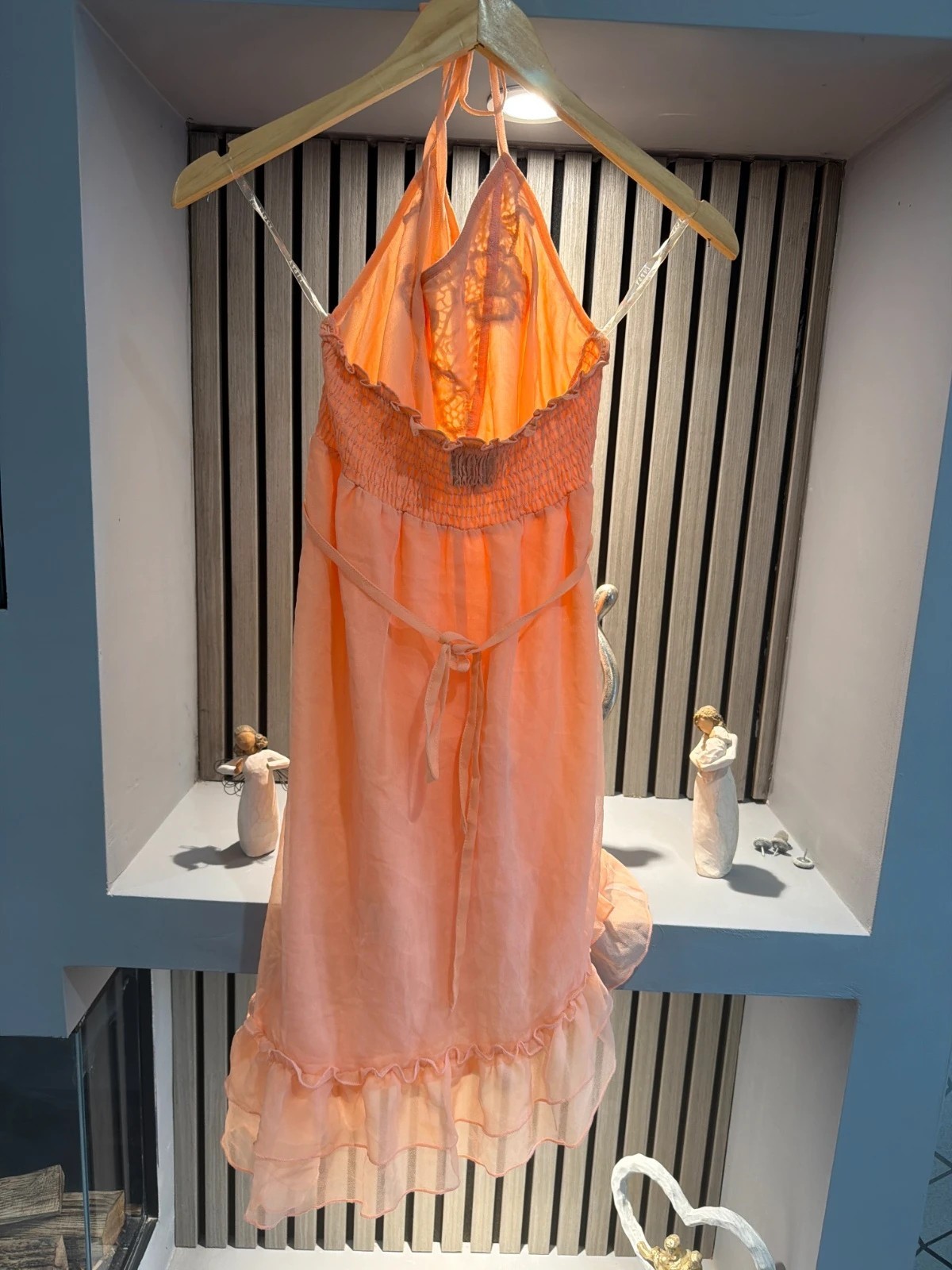 Pixie Lott Peach Coral Embroidered Tiered Chiffon Midi Dress UK 10 Occasion