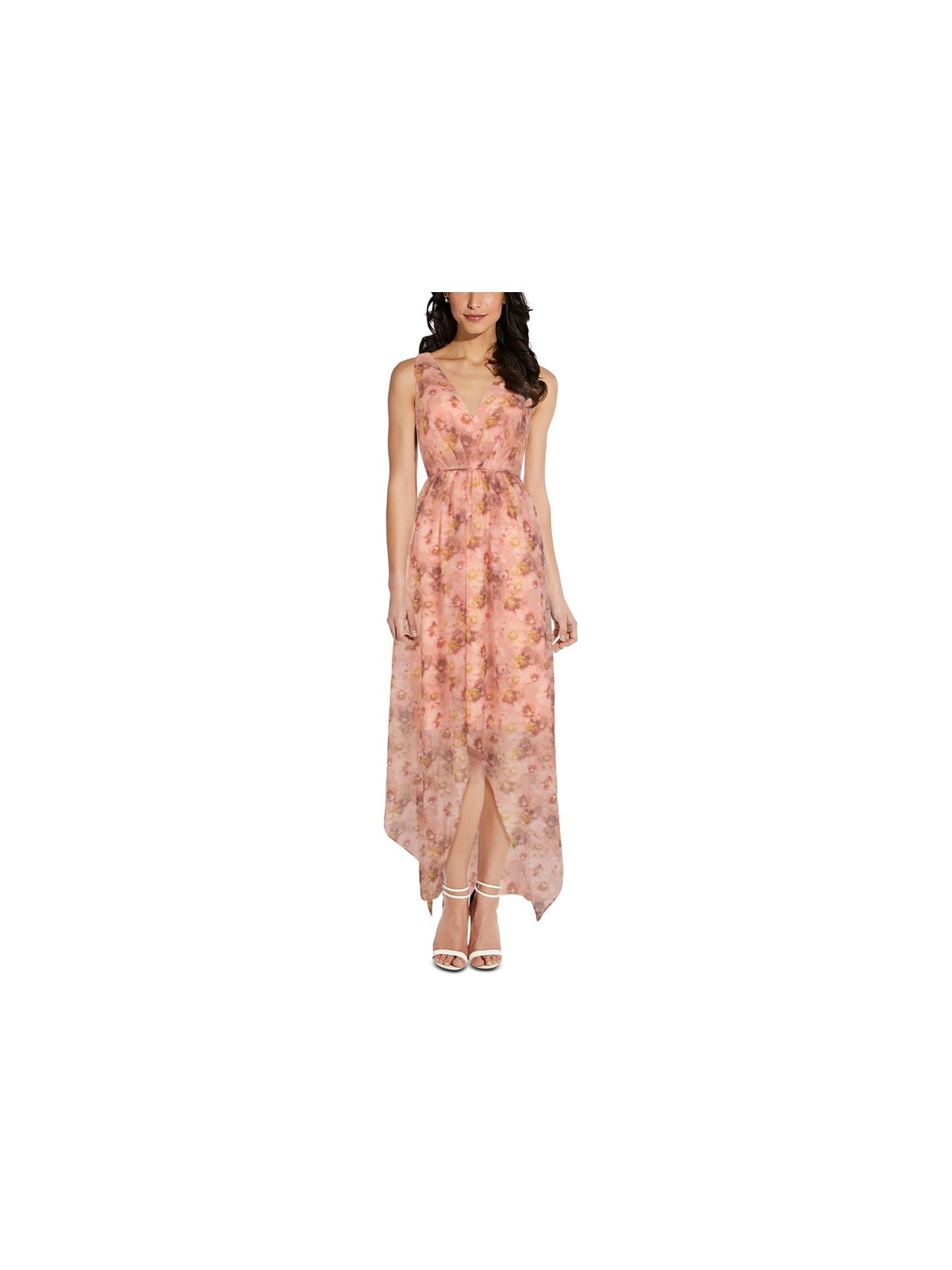 ADRIANNA PAPELL Womens Tie High To Low Hem Sleeveless Maxi Empire Waist Dress